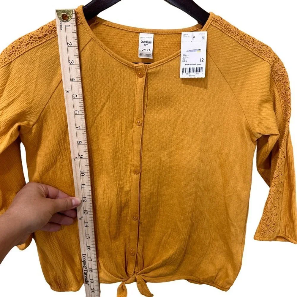 3/$30 NWT OshKosh B'gosh Mustard Tie-Up Shirt w/ Lace Detail‎ - Girls Size 12